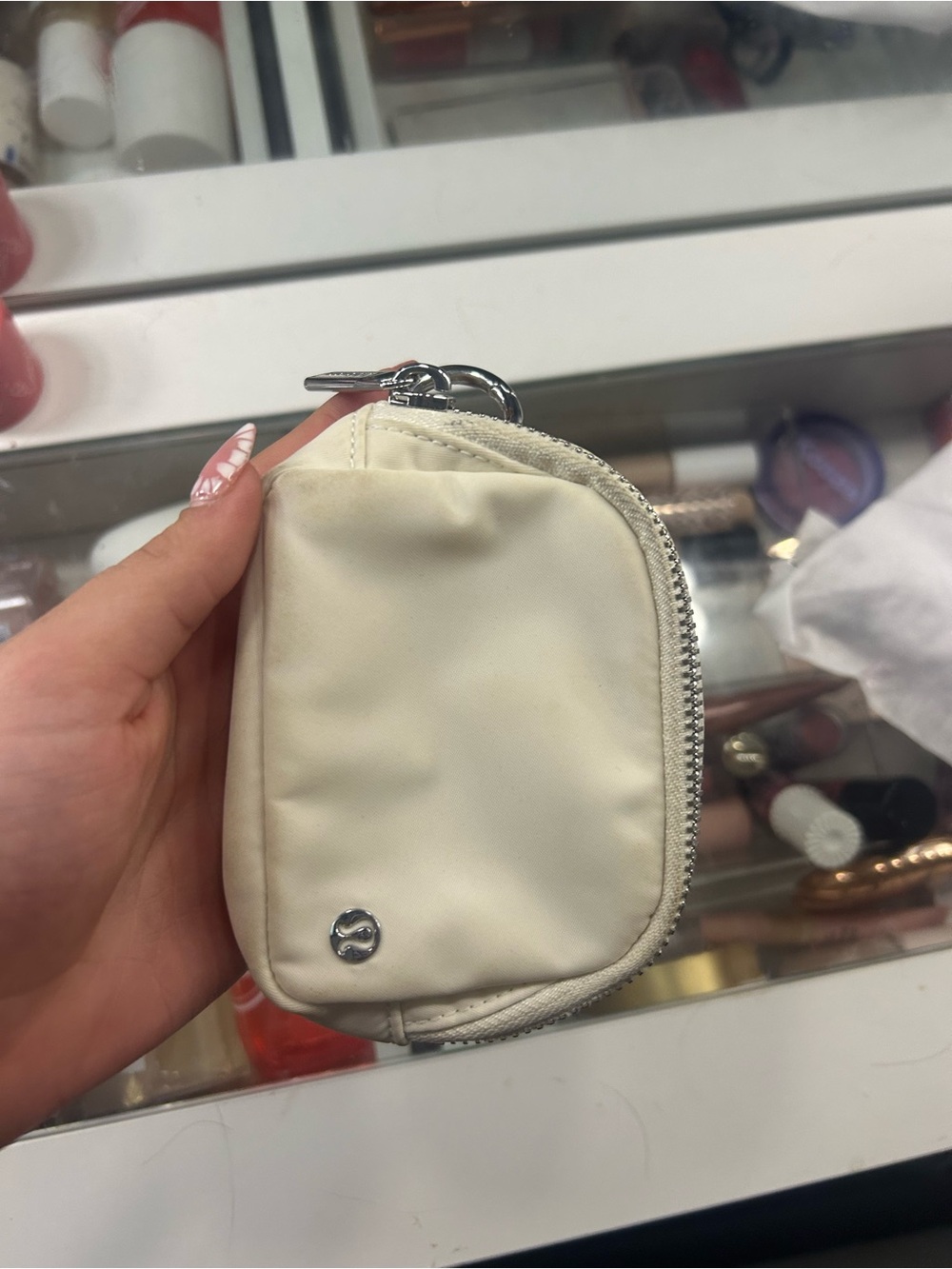 lululemon athletica Cream Zip Key Pouch with Clip
